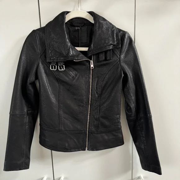 All Saints Belvedere Biker Leather Jacket in Black, Women’s size 4 - Picture 3 of 7